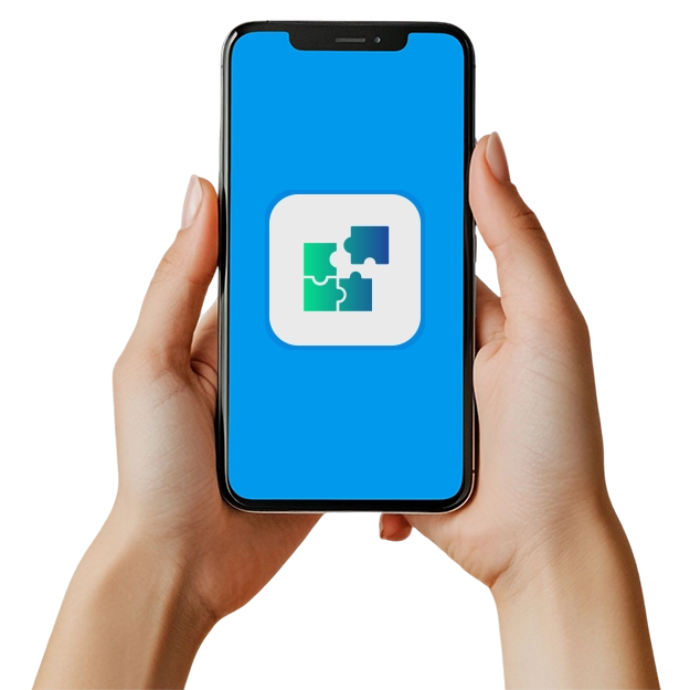 <br />
A pair of hands holds a smartphone displaying a puzzle piece icon, symbolizing the efficiency of Easy Integration with Accounting Software.