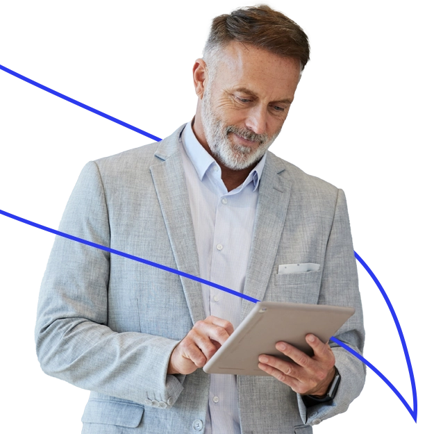 A Man Using A Tablet to Make Payments. Pay SAP Payroll By Credit Card - Manage Cash Flow Effortlessly, Easily Manage Transactions