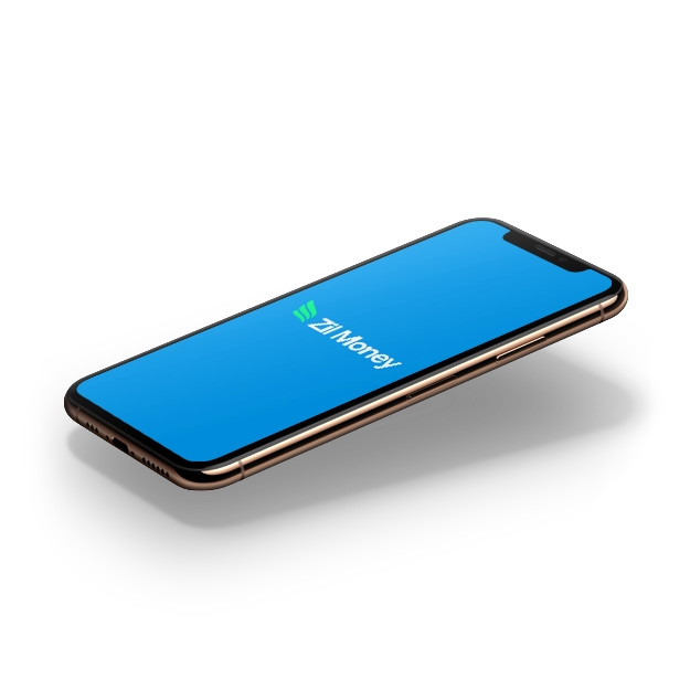 <br />
Manage Multiple Bank Accounts Easily: A gold smartphone displays "Zil Money" on a blue screen, casting a shadow on a white background.