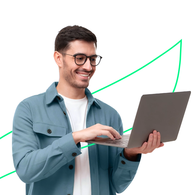 A Man Using A Laptop to Make Payments. Pay Superworks Payroll By Credit Card to Avoid Cash Flow Issues.