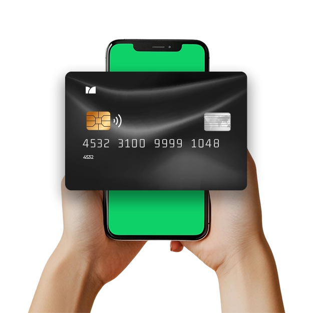 Two hands holding a phone with a credit card overlayed illustrate how Credit Card Bill Payment is Made Simple and convenient.