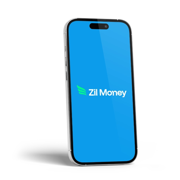 <br />
Easy Digital Check Payments: A smartphone displaying the "Zil Money" logo on a blue screen.
