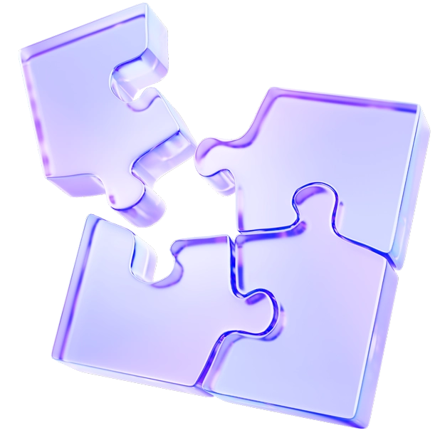 Zil Money’s Vast Bank Integration – A close-up view of four transparent puzzle pieces coming together, symbolizing seamless connections and integrations in financial technology.