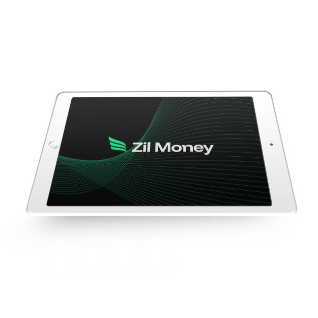 A tablet displays the Zil Money logo, representing the ability to Manage Finances Anytime, Anywhere.