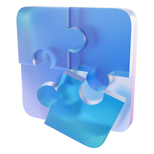 A 3D blue puzzle piece graphic representing Easy Integration with Accounting Software for streamlined processes.