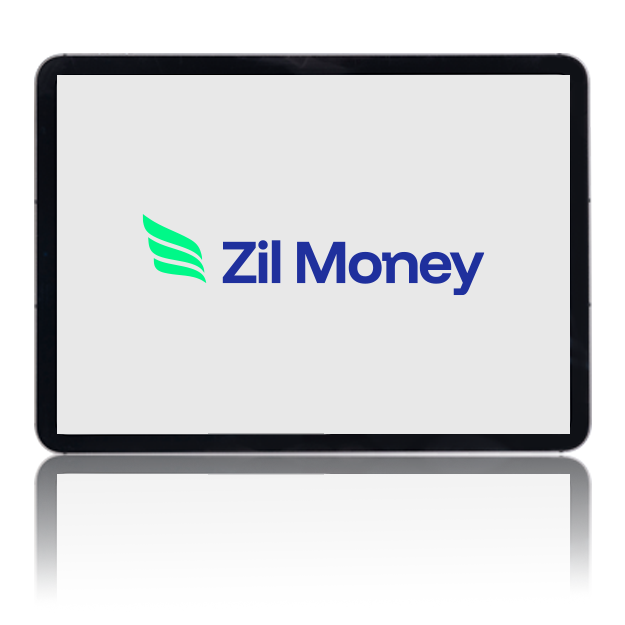 An Image That a Tablet Shows the Zil Money Logo. No Need To Order Pre-Printed Business Checks Online