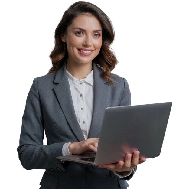 Smiling professional ready to manage EFT on any device.