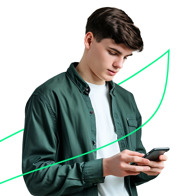 A young man uses his phone, highlighting the ability to Personalize Your Checks through convenient digital options.