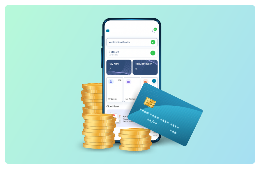 An Image That Shows Phone, Credit Card and Coin that Represents Payroll By Credit Card