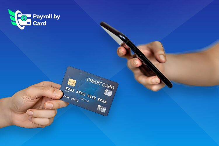 A credit card accompanied by a mobile Phine, indicating the ease of setting payroll via credit card