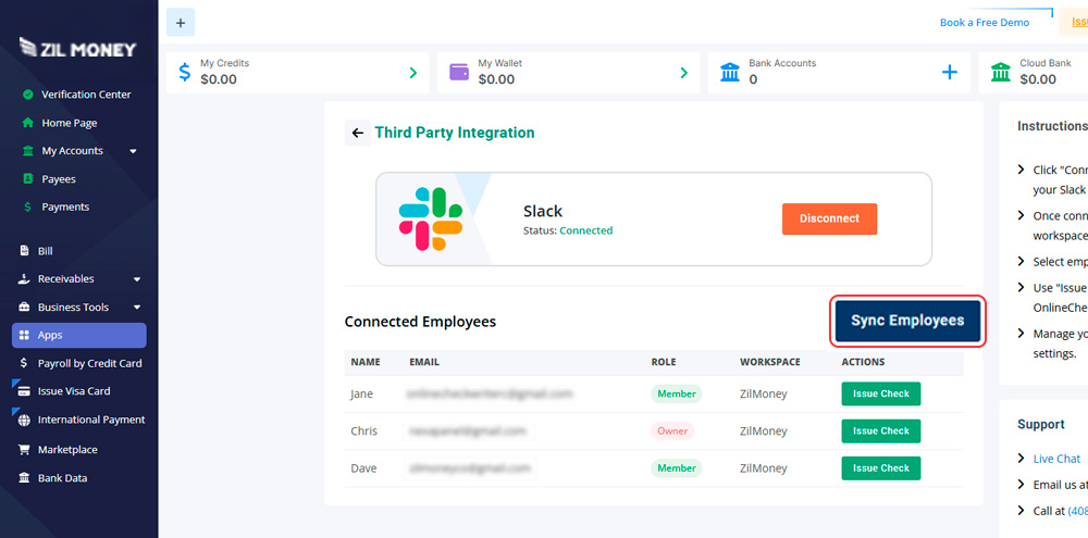 Your Slack users appear instantly inside Zil Money.
