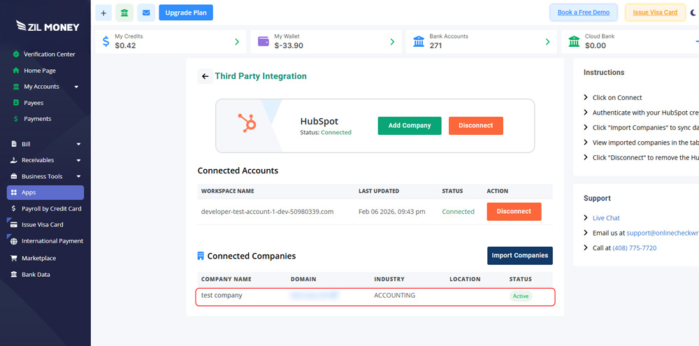 Verify the Connection When you issue a check, Zil Money creates payee records automatically.
