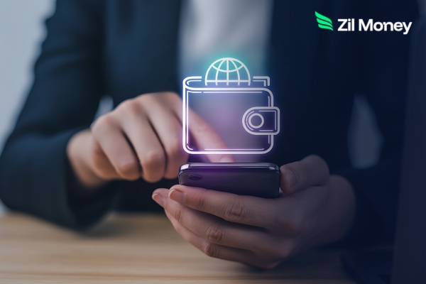 A person using a smartphone with a glowing Digital Wallet icon, showing secure and easy business payments.