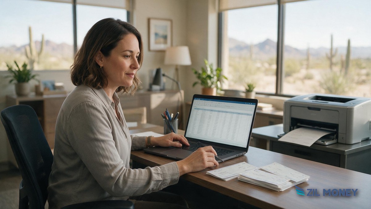 AvidXchange Alternative Des Moines Dental Group A Des Moines, Iowa dental practice office manager reviewing a vendor payment dashboard on a laptop