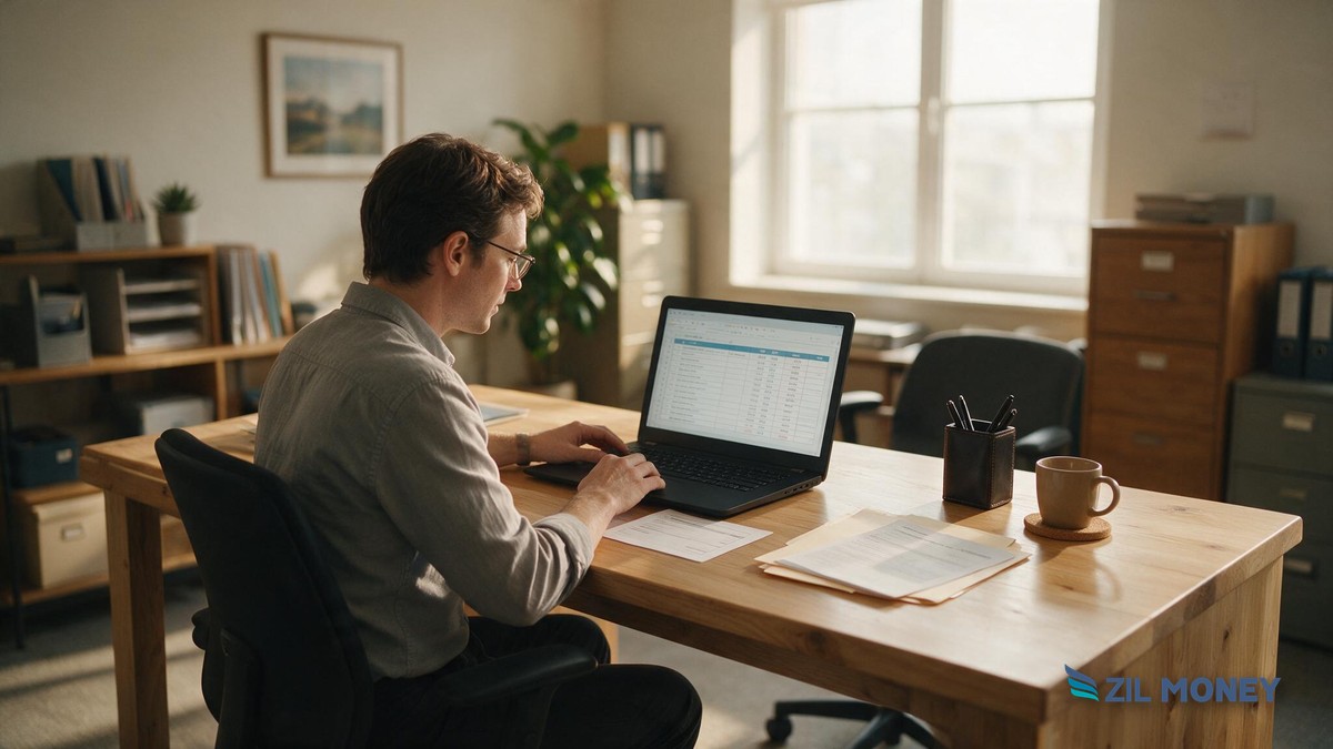 insurance-payouts-virginia-hero A Virginia insurance agency claims administrator reviewing a payout spreadsheet on a laptop